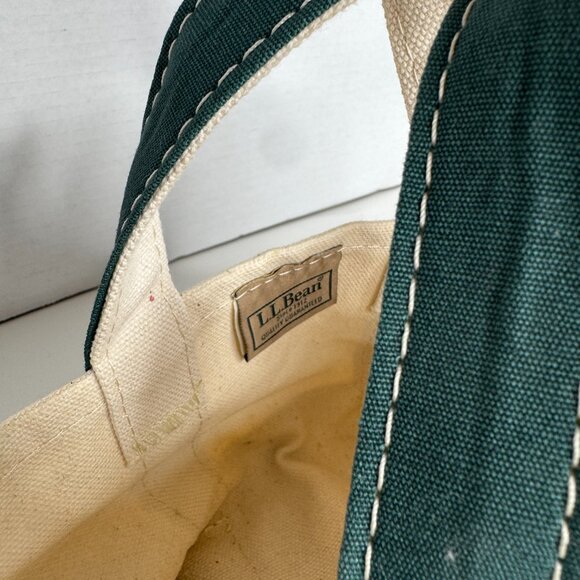 LL Bean Boat and Tote Mini Canvas Tote Bag Green Straps Leaf Embroidery 7C274 Co - Picture 3 of 11